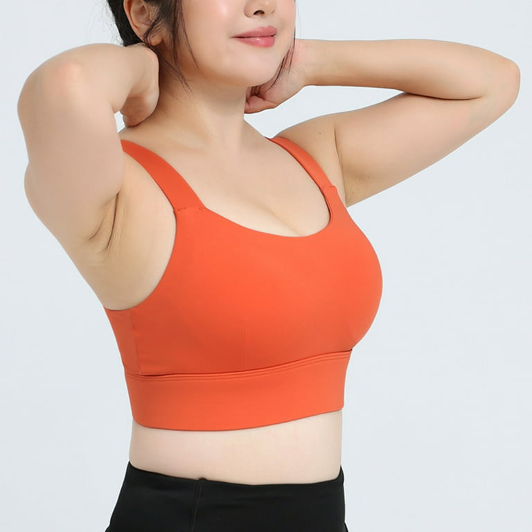 RQYYD Women's High Impact Sports Bra Back Adjustable Straps Plus Size  Workout Bra Solid Scoop Neck Sports Underwear Orange 5XL