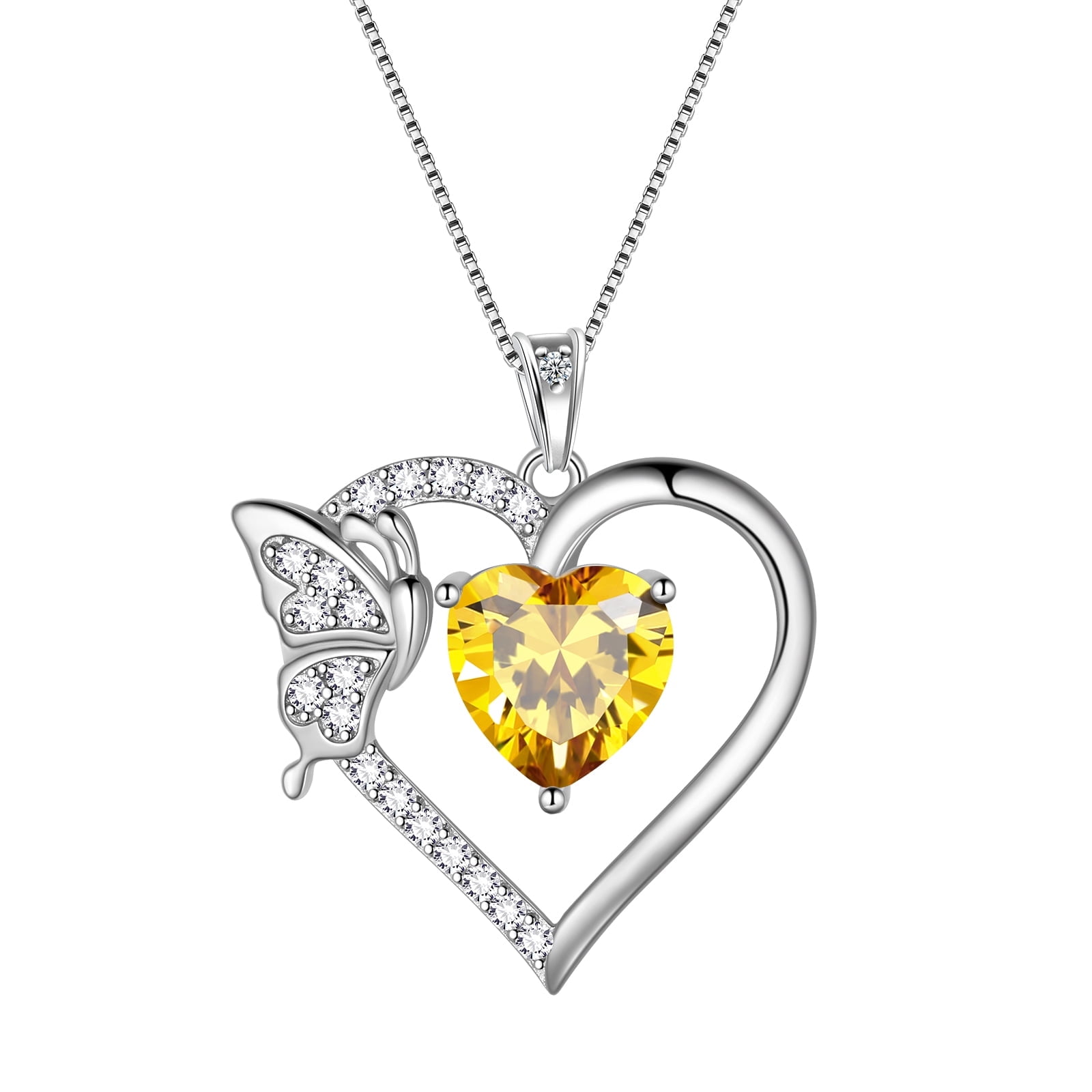 Juwaliy Citrine Heart Butterfly Necklace