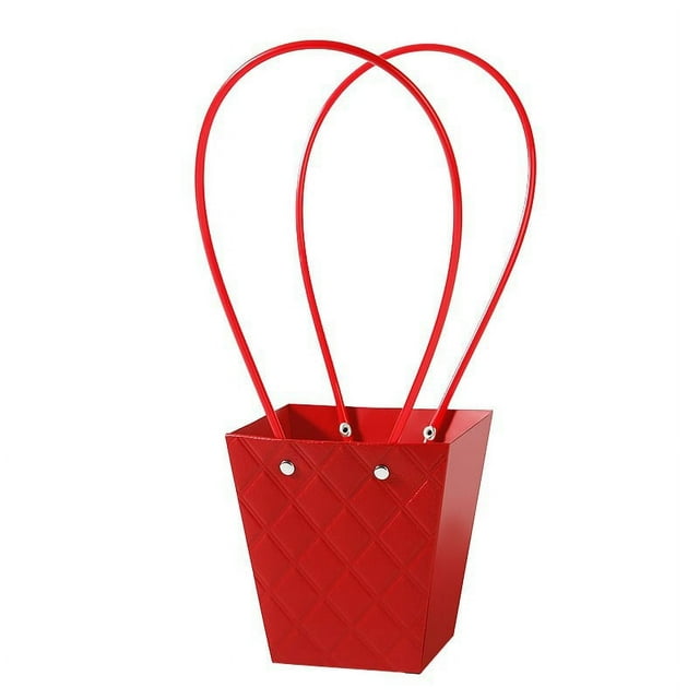 Zhuge bolsas de regalo de flores para el Día de la Madre, bolsas de papel para envolver ramos portátiles con asa, cajas de flores impermeables de 4,7 x 3 x 4,9 pulgadas (rojo)