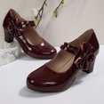 thumbnail image 5 of IEMIEMIEM Women's Bow Heels Sparkly Mary Jane Block Chunky Heel Comfortable Pumps Slip On Round Toe Low Heels Wedding Evening Party Dress Shoes Wine 7 Wide, 5 of 7