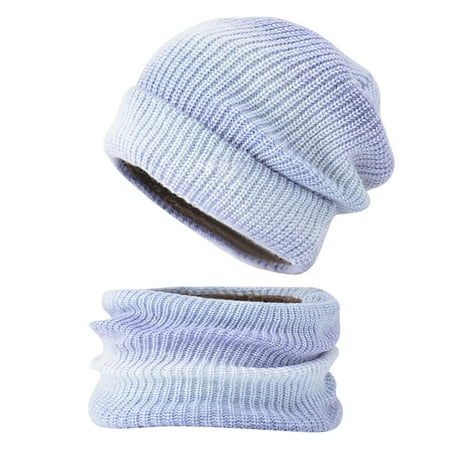 

Beanie，Autumn Winter Gradient Color Woolen Hat Thickened Warm Ear Protection Cold-Proof Knitted Hat Bib Set