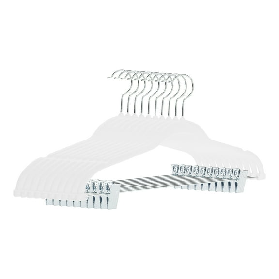 REGALWOVEN 10 Pack Flocked Hangers with Pinch Clips, Durable 360-degree Non-Slip Space Saving Clothes Hangers for Clothing, Pants, or Shirts White