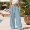 thumbnail image 2 of Women's Plus Size Linen Pants, Drawstring Waist, Loose Casual Joggers, Breathable Summer Wide Leg, 2 of 9