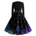 thumbnail image 7 of Christmas Dresses for Women Women's Casual Fashion Round Neck Long Sleeve Christmas Printed Party Vintage Long Dresses for Holiday Gathering,Blue,M, 7 of 7