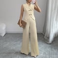 thumbnail image 5 of Makaor Womens Work Outfits 2 Piece Solid Color Matching Outfit Lounge Sets Sleeveless Button down Shirts Wide Leg Pants Casual Travel Beach Vacation Clothes, 5 of 8