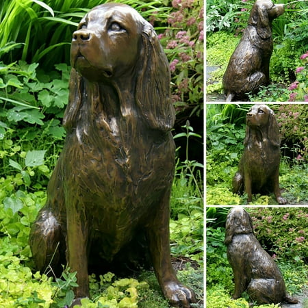 Podplug Springer Spaniel Statue Garden Decor Resin Animal Dog Sculpture Yard Patio Figurine Indoor Outdoor Decorative Ornament Art