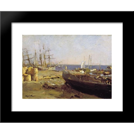 Fishing vessels in Arkhangelsk 20x24 Framed Art Print by Valentin Serov