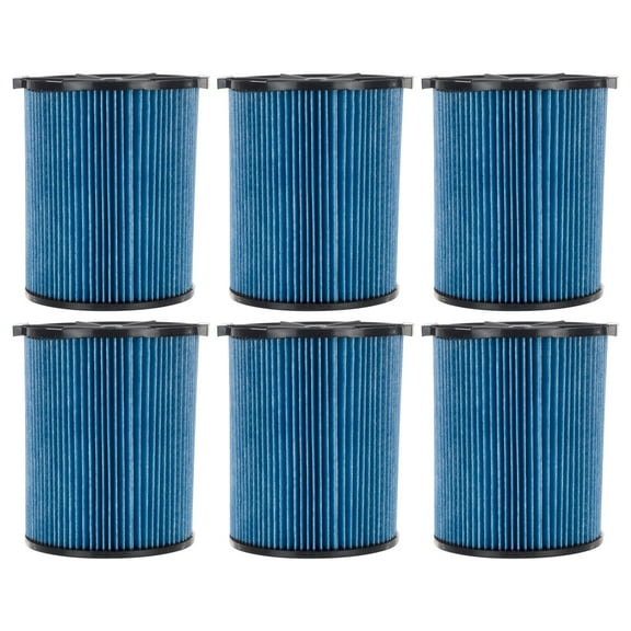 6 Pack 3-Layer Fine Dust Cartridge Filter Replacement Part 72952 Compatible with RIDGID VF5000, 5-20 Gallon Wet & Dry Vacuums, Washable & Reusable