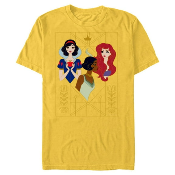 Disney Princess Snow White Tiana and Ariel Art Deco Style - Short Sleeve Blended T-Shirt for Adults - Customized-Yellow