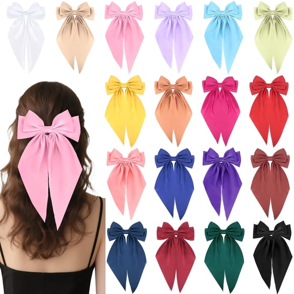 18pcs Hair Bows For Women White Black Navy Blue Red Big Satin Bows Hair Barrettes Large Hair Clips Kawaii Cute Hair Accessories For Women Girls Accesorios Para El Cabello Gift