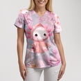 thumbnail image 6 of felwors Easter Scrub Tops Women Plus Size Bunny Egg Print Short Sleeve V Neck Stretchy Holiday Nurse Working Uniform (Pink, XL), 6 of 7