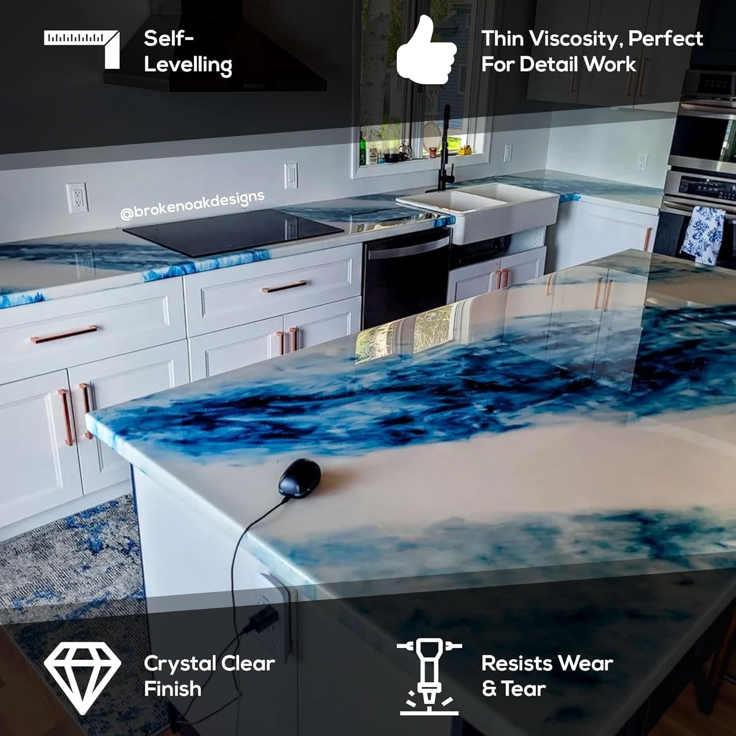 Superclear Countertop Epoxy Resin 3 Gallon Kit, Food Safe Ultra Durable Coating for Kitchen Counters, Bathrooms, and Bar Tops, Heat and UV Resistant, Made in the USA