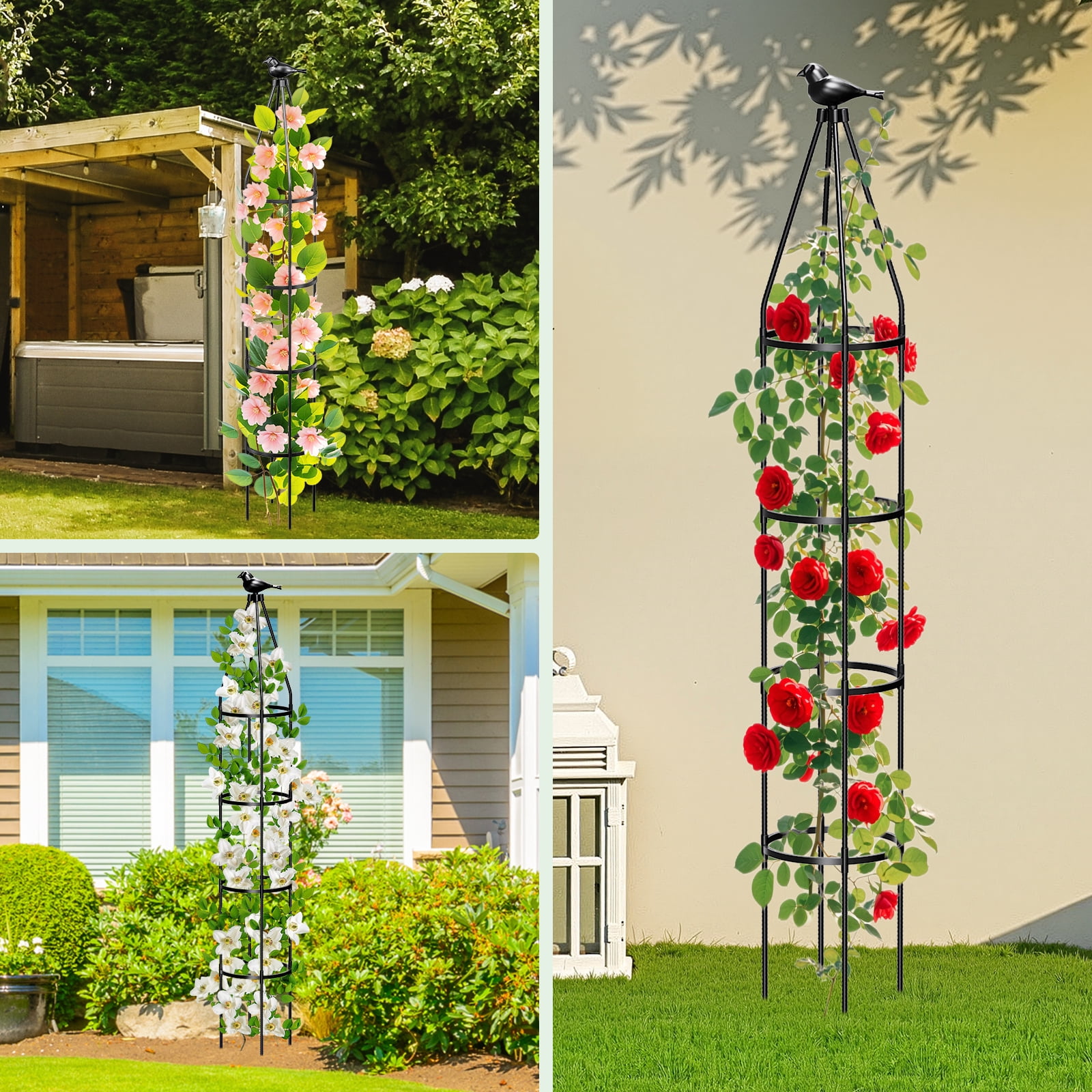 2 Pcs 78.7in Garden Obelisk Trellis for Climbing Plants-Rustproof Metal Pipe with Heavy Duty Plastic Coated, Garden Outdoor Indoor Potted Plant Support for Clematis Vine Jasmine Support（2 Pack）
