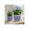 thumbnail image 3 of Decorative Chinoiserie Flower Pots for Home Décor - Elegant Ceramic Plant Pots for Outdoor and Indoor Plants - Garden Accent for Living Room, Entryway, or Patio - Set of 2, 8", 7", Blue & White, 3 of 11