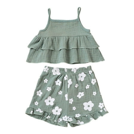 

Toddler Girls Outfits Dressy Outfits Sleeveless Summer Halter Ruffles Top Floral Print Shorts 2Pcs Set Fall Girls Clothes 4 Years-5 Years