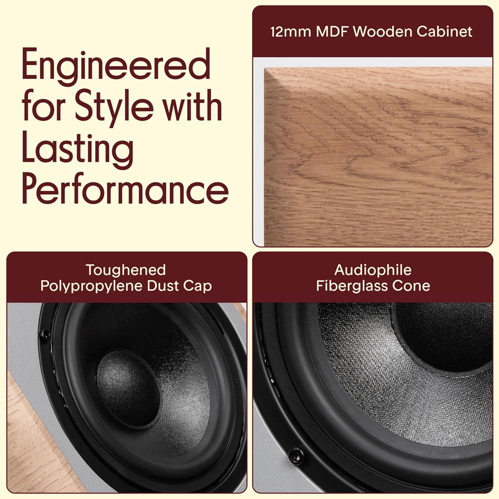 Pyle 6.5'' Wired Bookshelf Speakers – 2-Way Hi-Fi Home Theater Speaker Pair with Paper Cone Woofer, Soft Dome Tweeter & Wall Mount Brackets, Compact Design, 11.5'' x 7.5'' x 9.5'' (Brown)