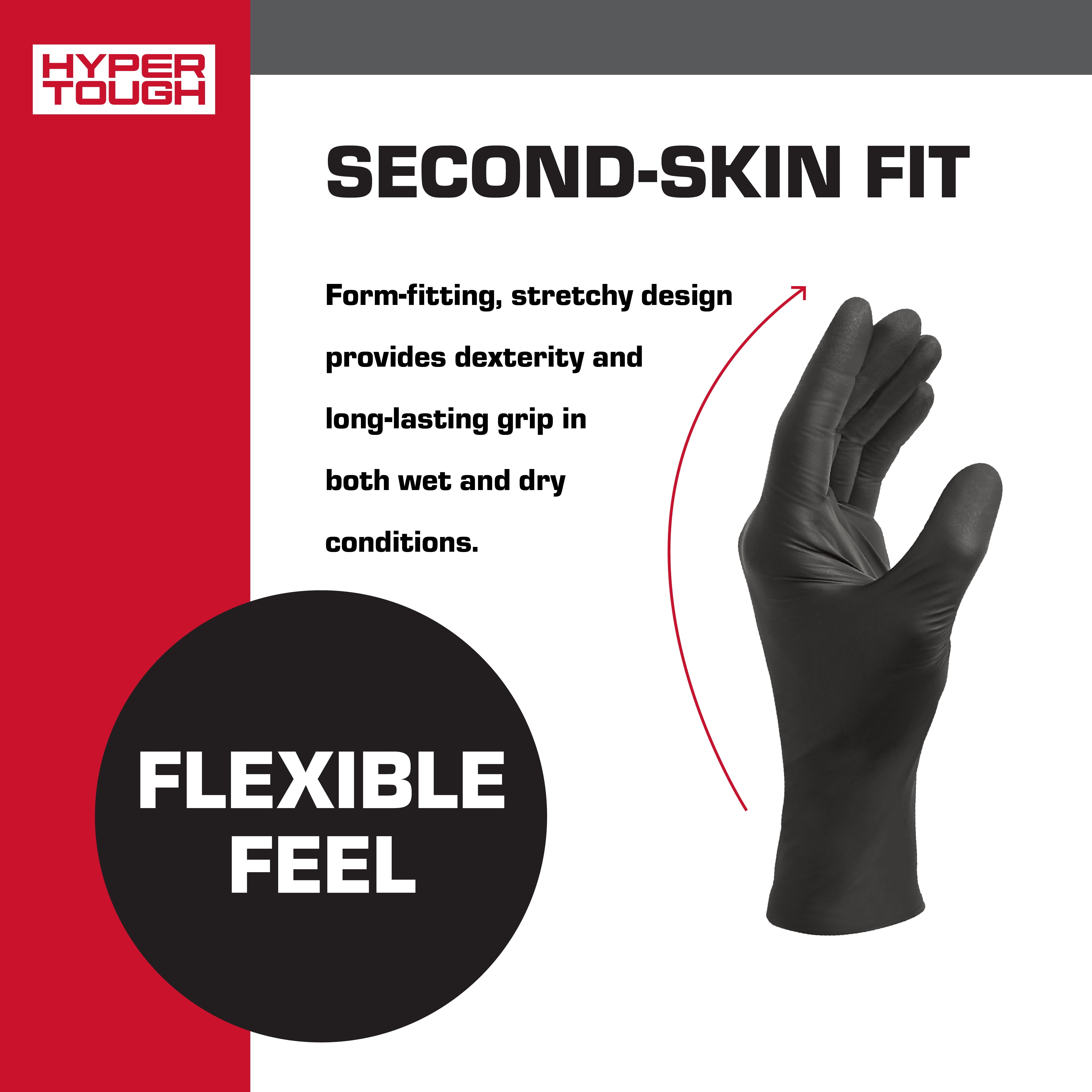 Hyper Tough Disposable Nitrile Gloves, 100 Pack, Black, Size Medium