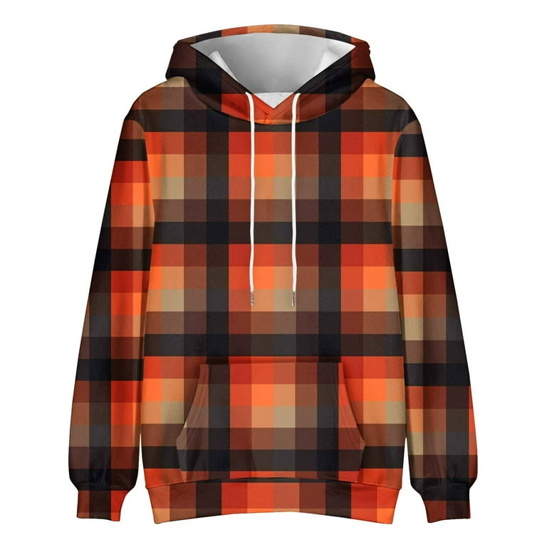 Men'S Plaid Graphic Hoodie, Loose Fit Oversized Sweatshirt
