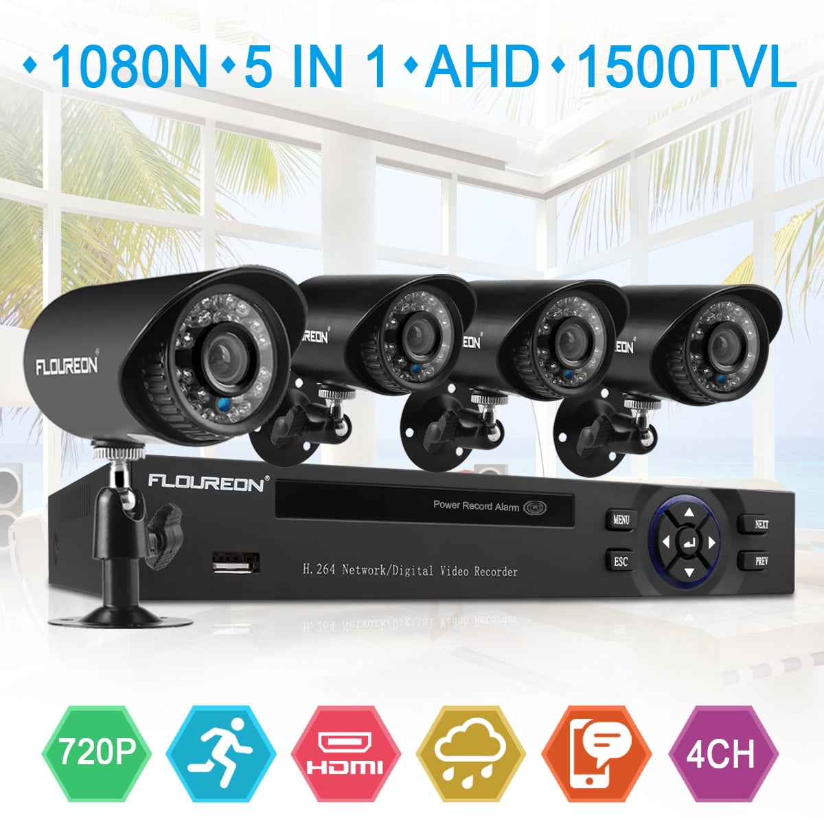 FLOUREON 1 X 4CH 1080N AHD DVR + 4 X Outdoor 1500TVL 1.0MP Camera Security Kit US - Walmart.com