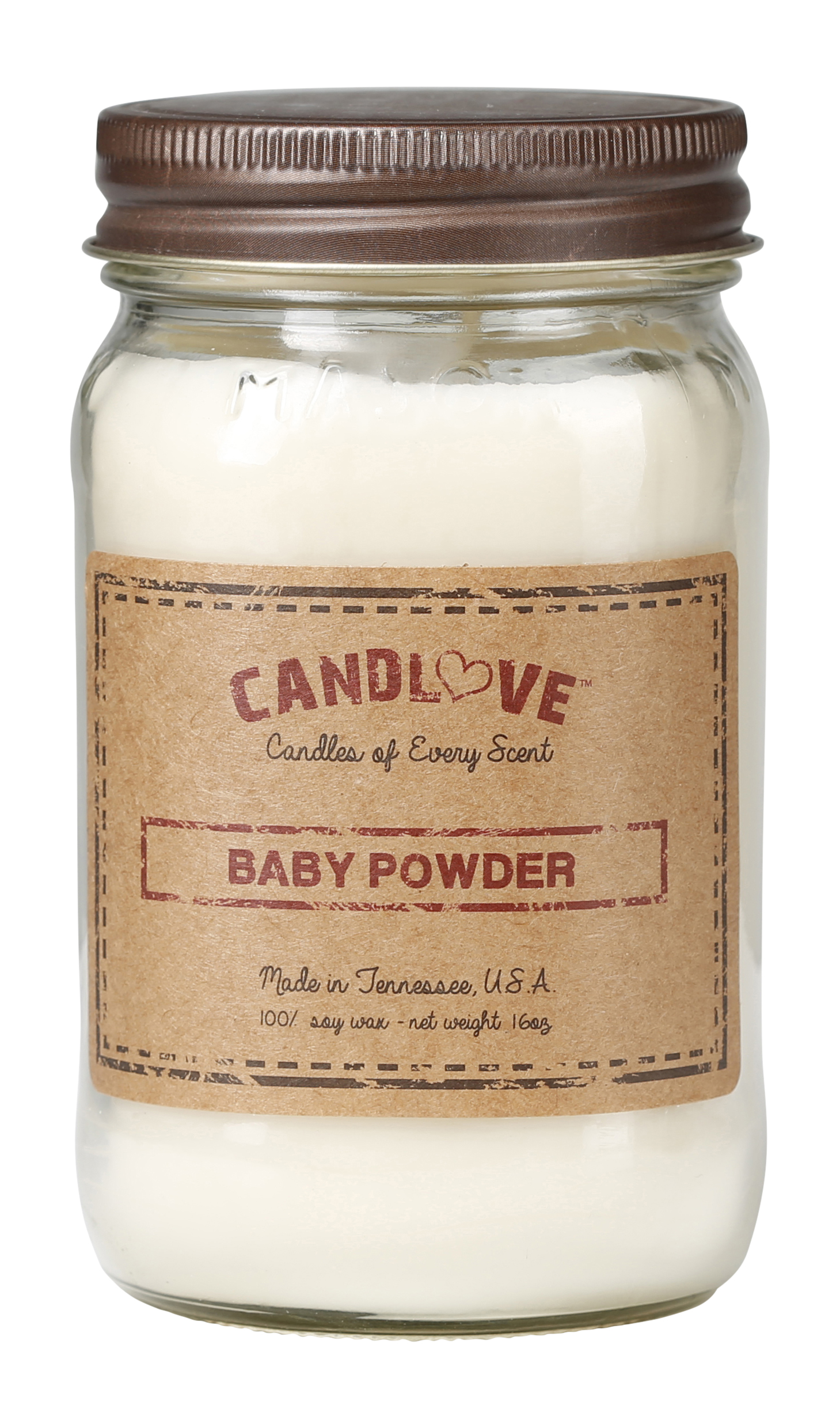 Candlove "Baby Powder" Scented 16oz Mason Jar Candle 100 Soy Made In