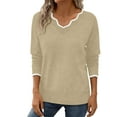 thumbnail image 2 of ClodeEU Women's Sweaters, V Neck Long Sleeve Lightweight Sweaters, Loose Solid Fall Tops Pullover Sweater Beige,Womens Plus S, 2 of 7