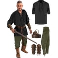 thumbnail image 5 of Conjunto de 4 piezas de disfraz renacentista de Halloween para hombre, camisa pirata medieval, pantalones con banda en los tobillos, 5 of 5