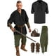 thumbnail image 4 of Conjunto de 4 piezas de disfraz renacentista de Halloween para hombre, camisa pirata medieval, pantalones con banda en los tobillos, 4 of 5