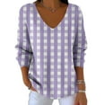 thumbnail image 4 of CHGBMOK Women V Neck Shirts 3/4 Sleeve Loose Summer Tops Tunic Checkered Casual T-Shirt, 4 of 6