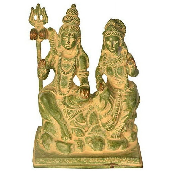 Exotic India Shiva Parvati - Brass Statue - Color Mud Green Color