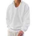 thumbnail image 1 of Blusas y camisas de manga larga con cuello en V para hombre, camiseta de manga larga con cuello redondo y capucha de color liso, blusa de poliéster para hombre, 1 of 5