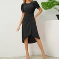 thumbnail image 6 of ZHUGeLI Summer Dresses for Women Women's Fashion Casual Solid Color Short Sleeve Round-Neck Dress Belted Ruffle Hem A-Line Flowy Midi Dresses, 6 of 9
