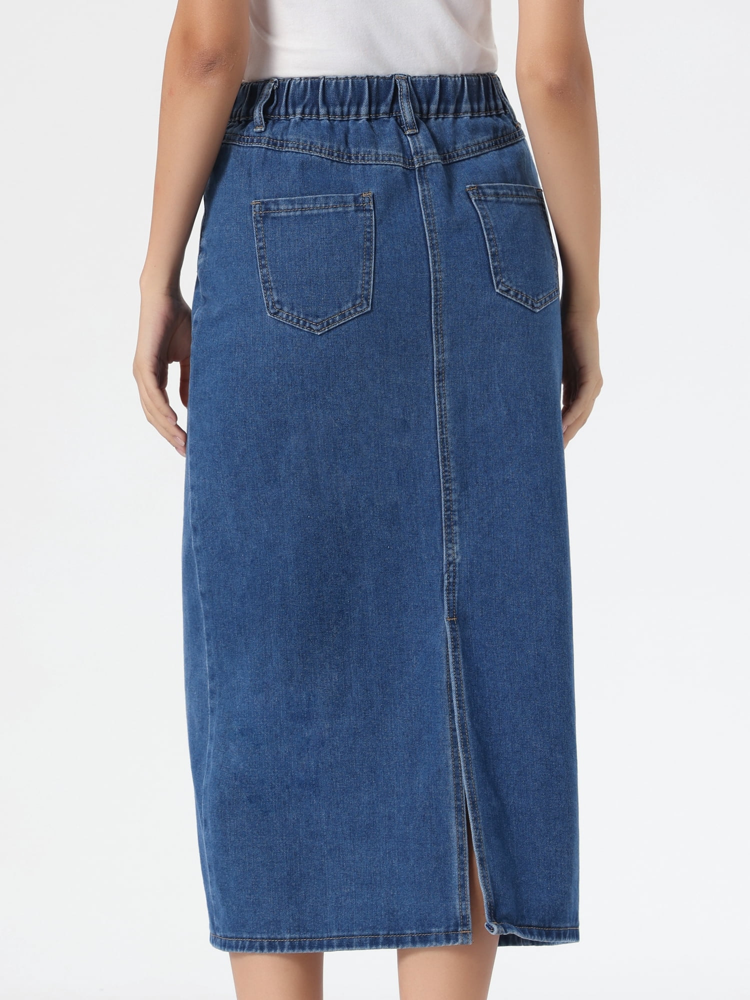 DARING DIVA Women's Casual Midi Split Back High Waist Long Jean Skirts M Medium Blue