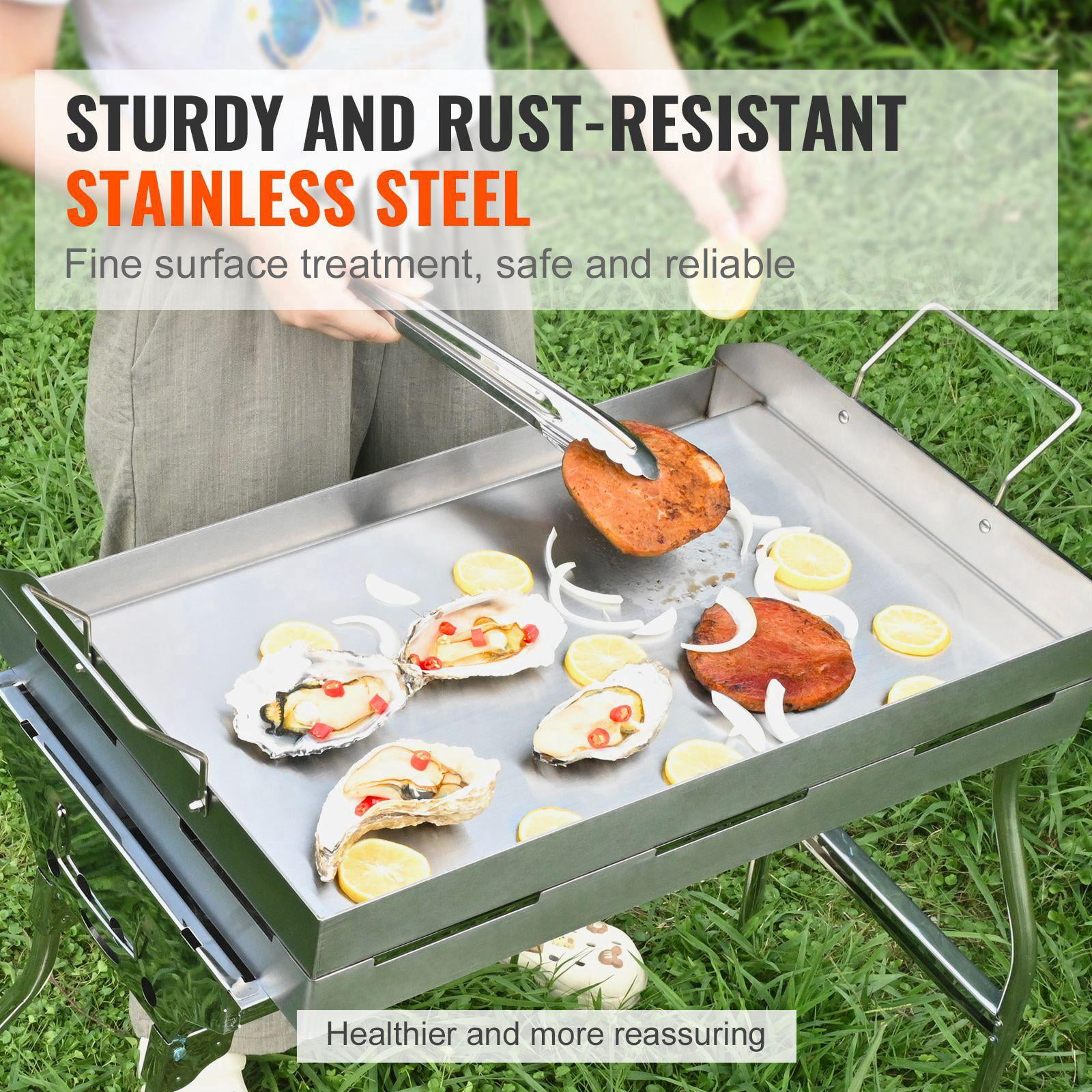 23.5x16 Inch Pre Cured Stainless Steel Rectangular Dual Stovetop Frying Pan Non Stick with Handle Oil Slot for Grills Gas Ovens Silver