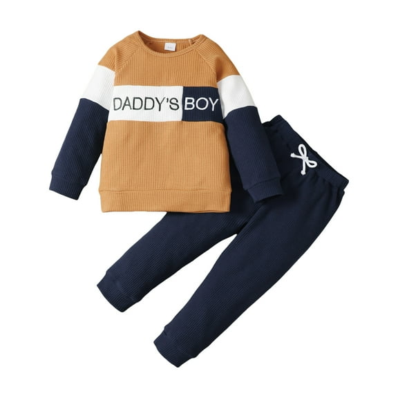 18 Months Toddler Baby Boys Clothes Baby Boys Outfits 18-24 Months Baby Boys Long Sleeve Letter Print Top Pants 2PCS Set Fall Winter Clothes for Boys Brown