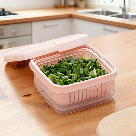 Food Storage Containers with Lids Fridge Berry Storage Container with Lid/Strainer Fresh Produce Saver Keeper for Scallion Ginger Garlic Vegetable Fruit Meat Lettuce