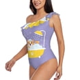 thumbnail image 2 of Easygdp Corgi Washing in Bathtub Women's One Shoulder Ruffle Monokini Bathing Suits with Removable Chest Pad, Quick Drying - Small, 2 of 8