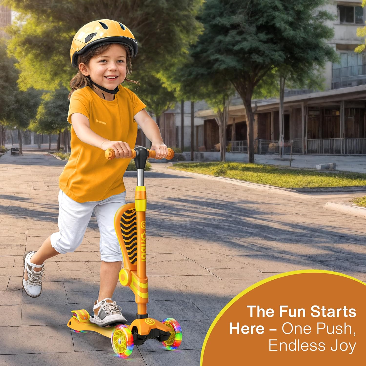 Dribbl 3-Wheel Kids Scooter with Seat, Light-Up Wheels, Adjustable Handlebar, Wide Deck & Rear Brake, Ages 2+