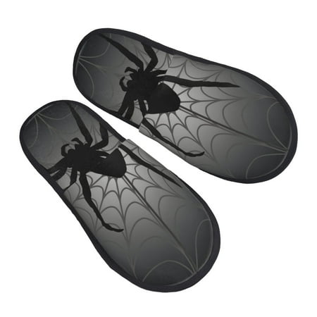 

KLL Black Spiders Slippers for Women Men House Slip on Indoor Outdoor Bedroom Furry Fleece Lined Ladies Comfy Anti-Skid Rubber Hard Sole-Medium
