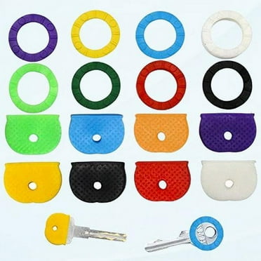16-Piece Key Cap Cover Set, Square and Round Key Covers Soft Rubber Key Covers Tags Key Identifier Coding Label Covers Flexible Key Toppers Identifiers Available in 8 Colors