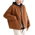 thumbnail image 3 of Jinhomg Hooded Quilted Coat for Women Casual Cozy Long Sleeve Button Down Puffer Jacket Fall Winter Lightweight Outerwear with Pockets Orange L, 3 of 7