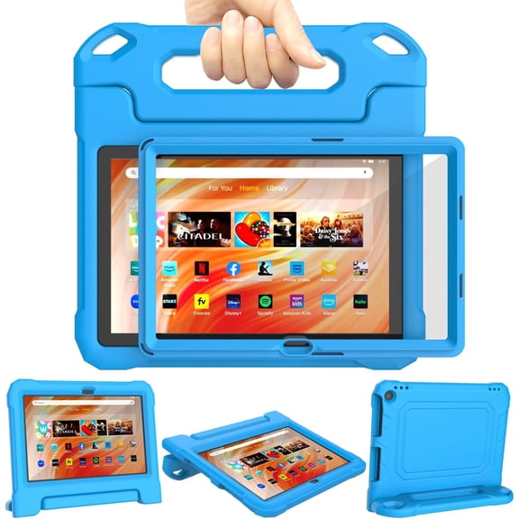 Fire HD 10 & Fire HD 10 Plus Tablet Case for Kids (13th/11th Generation, 2023/2021 Release), Lightweight Shockproof Case Built-in Screen Protector with Handle Stand, Not fit iPad Samsung- Blue