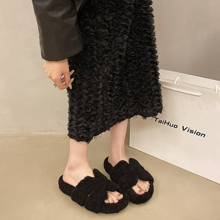 

Women s Slippers H-shaped Teddy Fur Slippers Soft-soled Cotton Slippers for Outdoor Indoor Use in Autumn and Winter