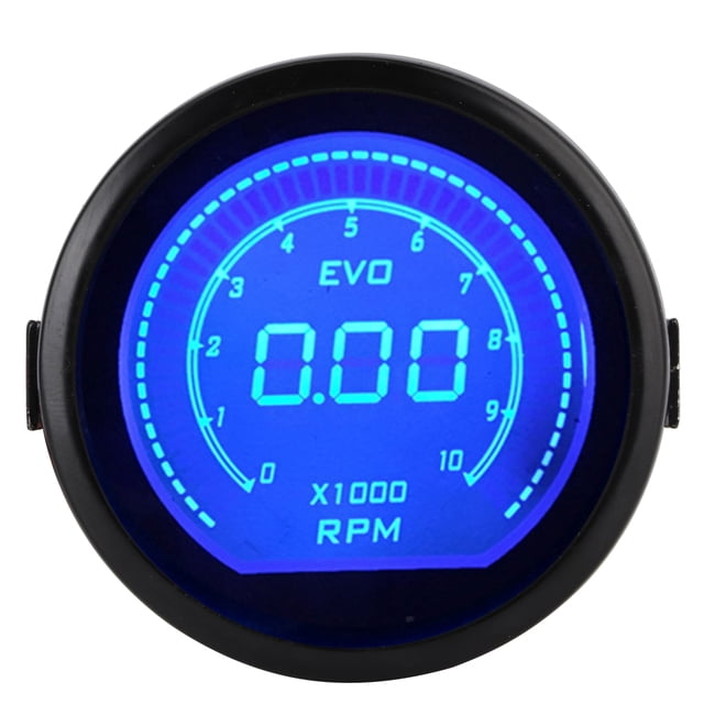 Tacómetro digital LCD de 2 pulgadas Pantalla de RPM Luz roja y azul para la serie EVO Universal para automóvil de 12 V