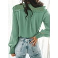 thumbnail image 3 of Asyoly Womens Tops Lace Crochet Button Down Shirts Boho Loose Flowy Elegant Lantern Long Sleeve Blouse Hollow Out V Neck T-Shirt, 3 of 4
