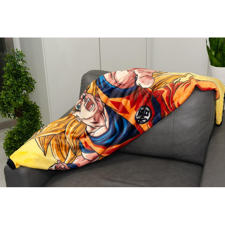 Just Funky Dragon Ball Z Super Saiyajin 3 Cobertor Goku [Preto Azul 116,8  cm x 152,4 cm], Cobertor Ultra Instinto DBS, Edredom de Lã de Pelúcia DBZ,  Cobertor de Animais para Crianças