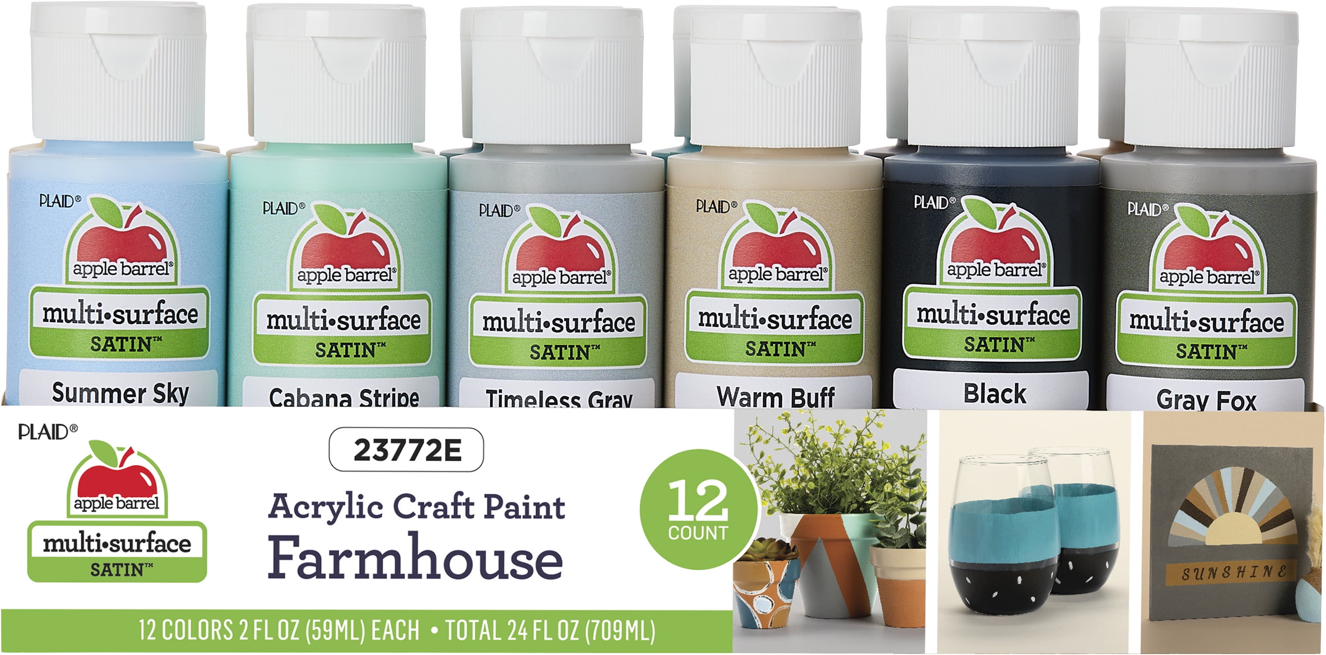 Apple Barrel Multi-surface Acrylic Craft Paint Set, Farmhouse, 2 fl oz, 12 Pc