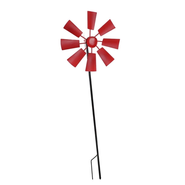 Escultura de viento de metal, molino de viento decorativo con estaca de metal para jardín, césped Rojo