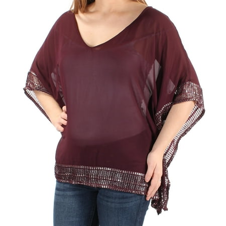 Evening Jacket Coat - SLNY Womens Burgundy Sheer Metallic Cape Style Evening Jacket Size: 8