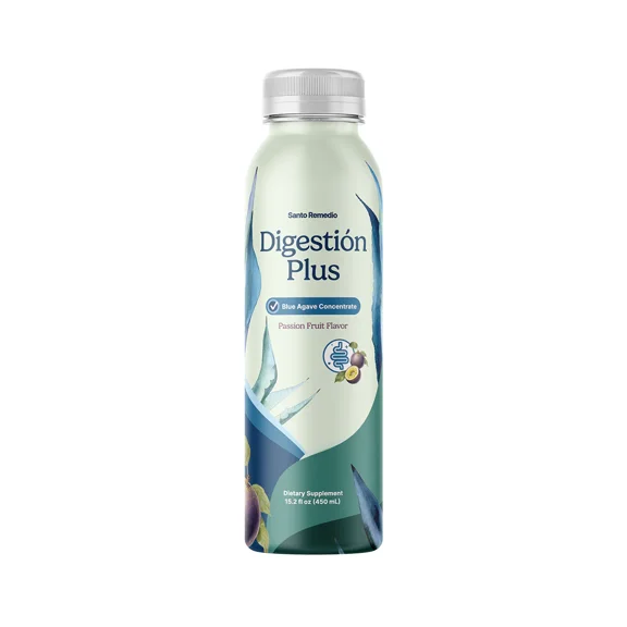 Santo Remedio Digestion Plus, Concentrated Blue Agave Drink, 30 Servings, Passionfruit Flavor, Vegan, Gluten-Free, Non-GMO, No Added Sugar