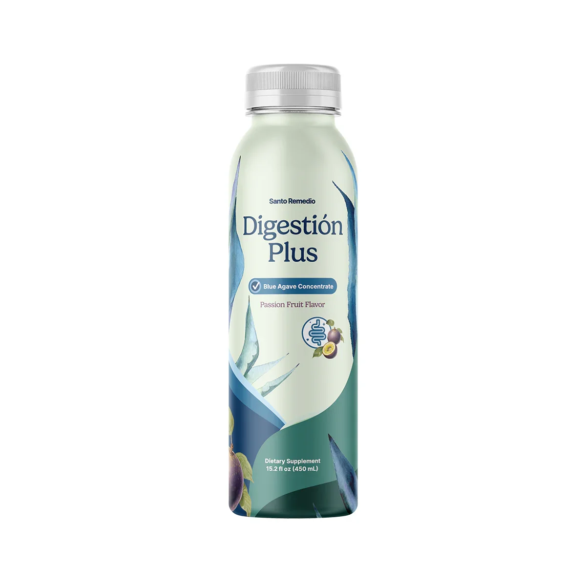Santo Remedio Digestion Plus, Concentrated Blue Agave Drink, 30 Servings, Passionfruit Flavor, Vegan, Gluten-Free, Non-GMO, No Added Sugar